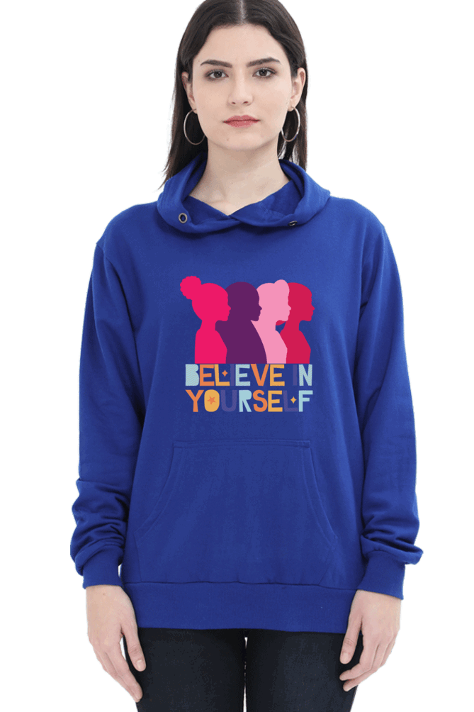 "Believe in Yourself" Hooded Sweatshirt for Girls and Women Royal Blue