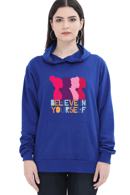 "Believe in Yourself" Hooded Sweatshirt for Girls and Women Royal Blue