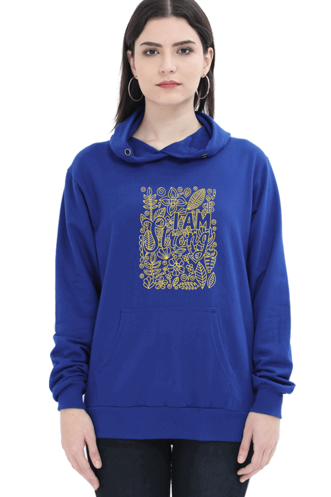 "I am Strong" Hooded Sweatshirt for Girls and Women Royal Blue