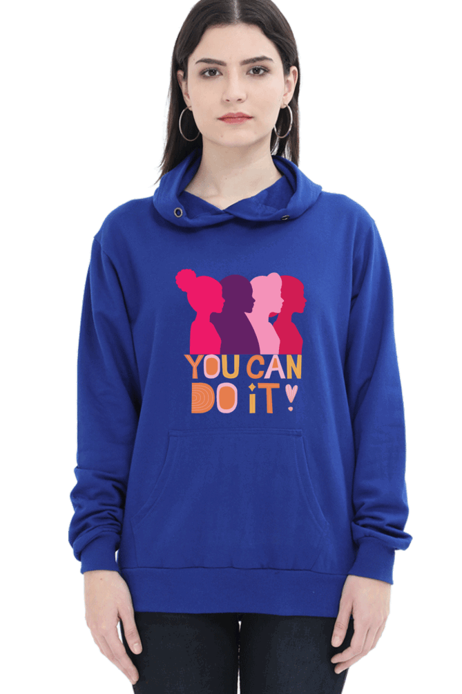 "You Can Do It'" Hooded Sweatshirt for Girls and Women Royal Blue