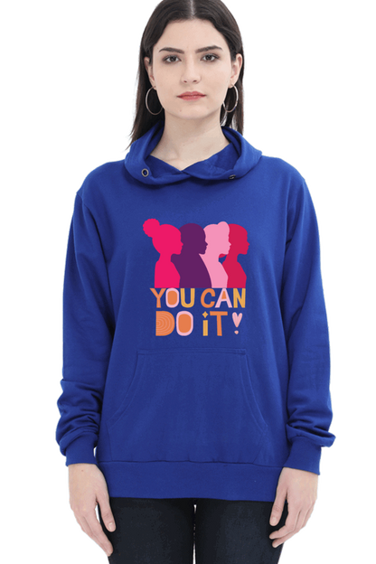 "You Can Do It'" Hooded Sweatshirt for Girls and Women Royal Blue