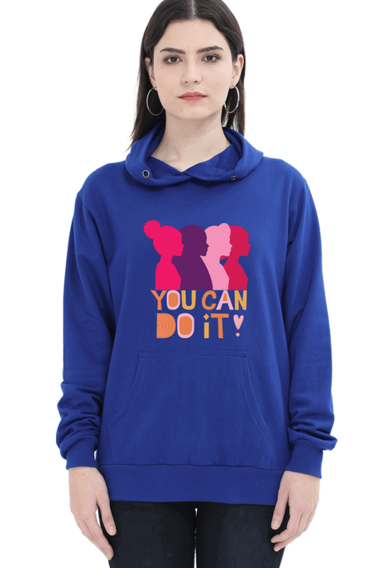 "You Can Do It'" Hooded Sweatshirt for Girls and Women Royal Blue