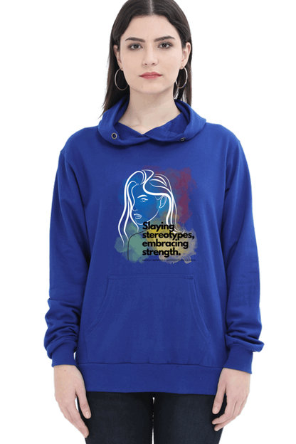 "Slaying Stereotypes, Embracing Strength" Hooded Sweatshirt for Girls and Women Royal Blue