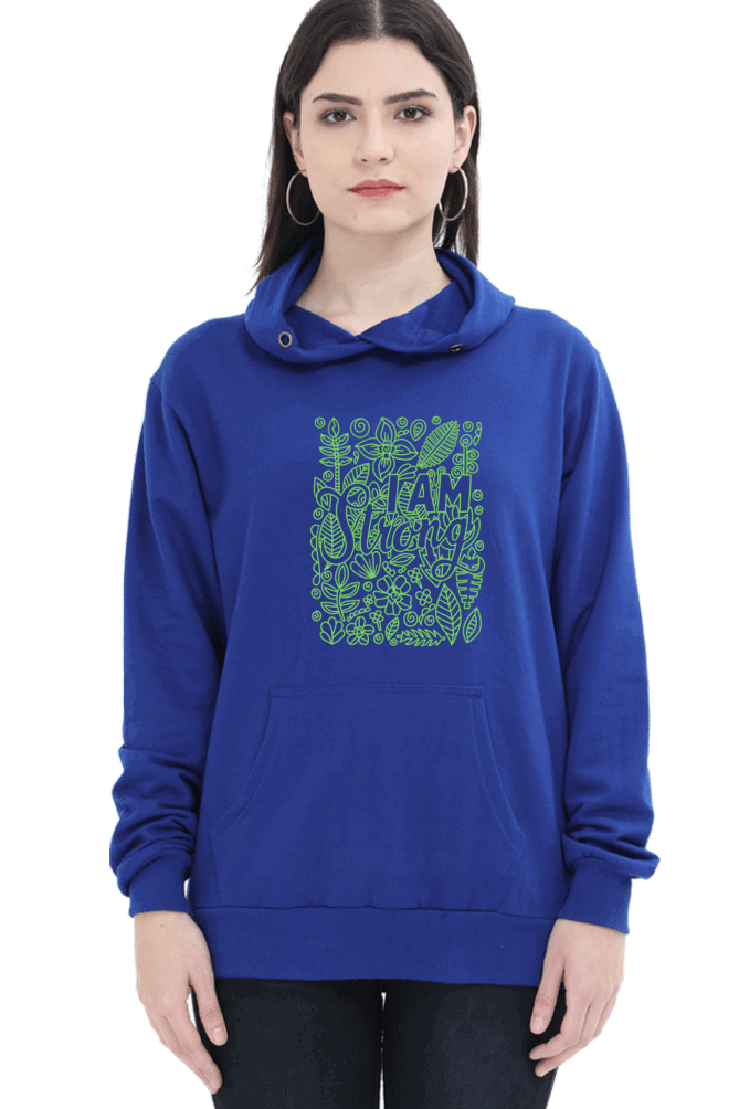 "I am Strong" Hooded Sweatshirt for Girls and Women Royal Blue