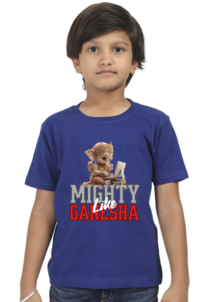 Mighty Like Ganesha Ganesh Chaturthi Boy's T Shirts Royal Blue