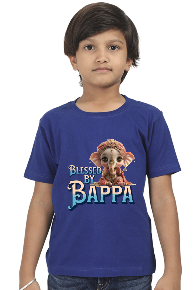 Blessed By Bappa Ganesh Chaturthi Boy's T Shirts Royal Blue