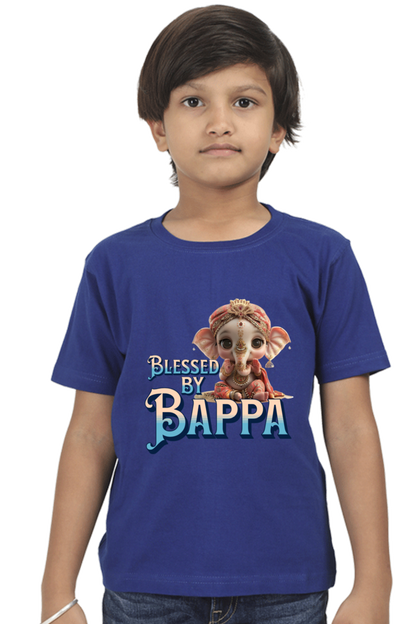 Blessed By Bappa Ganesh Chaturthi Boy's T Shirts Royal Blue