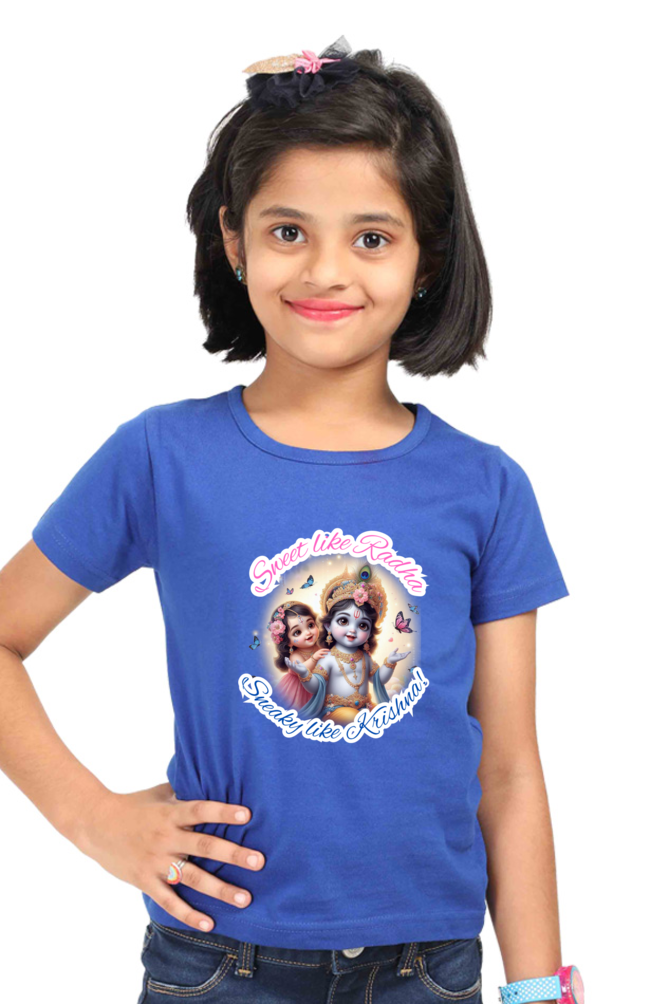 Sweet Like Radha Janmashtami Girl's T Shirts Royal Blue