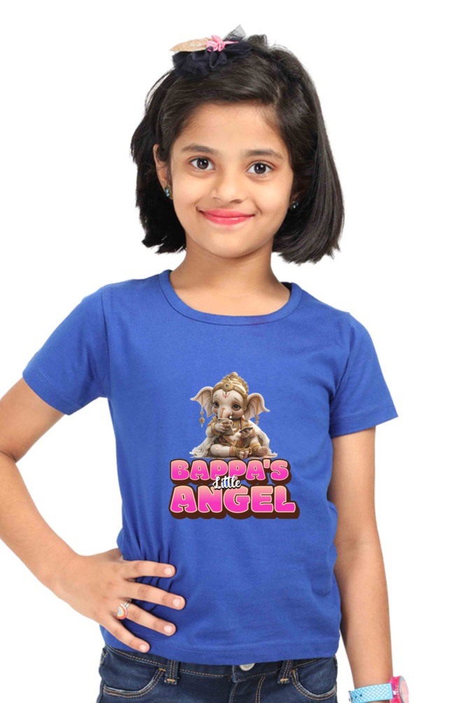 Bappa's Little Angel Ganesh Chaturthi Girl's T Shirts Royal Blue