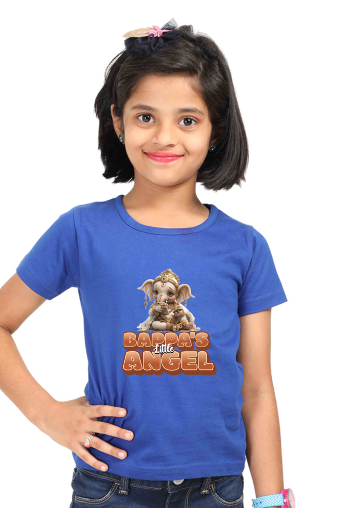 Bappa's Little Angel 2 Ganesh Chaturthi Girl's T Shirts Royal Blue