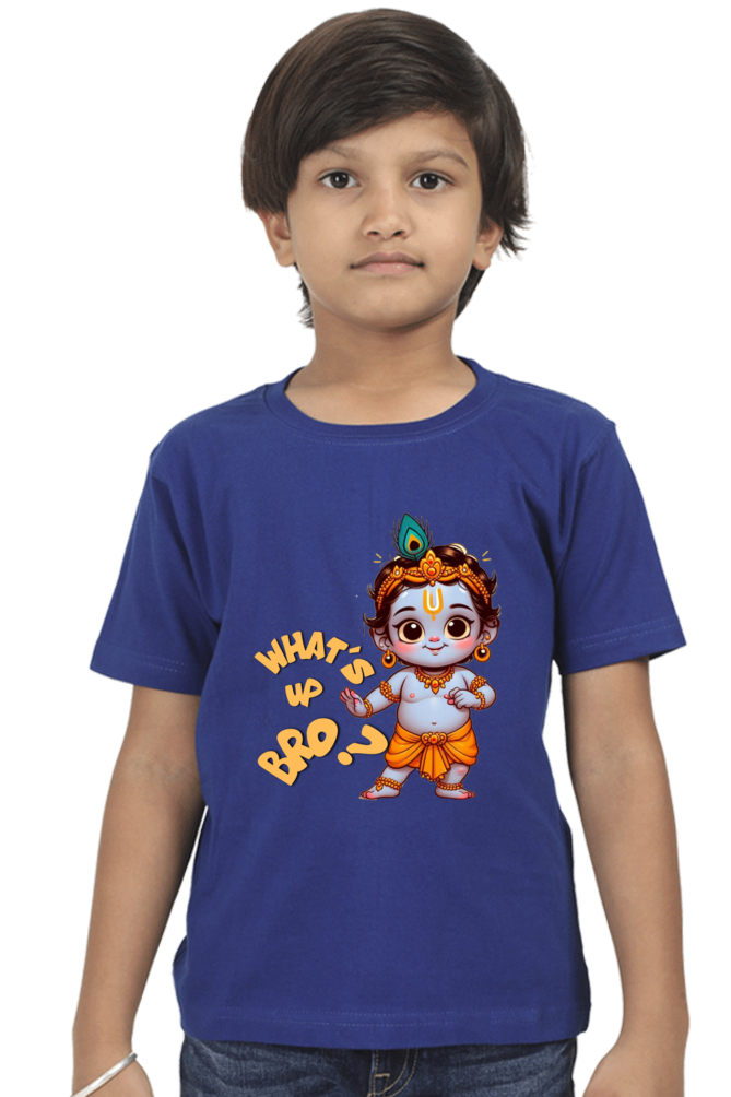 Whats Up Bro? Janmashtami Boy's T Shirts Royal Blue