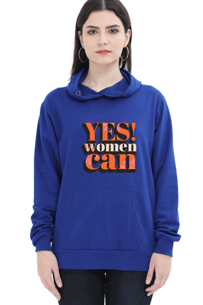 "Yes, Women Can" Hooded Sweatshirt for Girls and Women Royal Blue