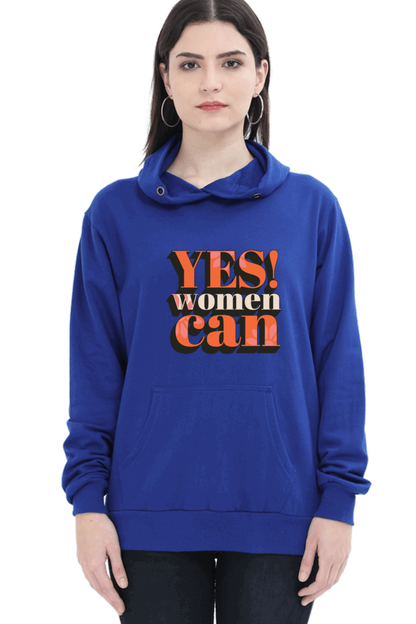 "Yes, Women Can" Hooded Sweatshirt for Girls and Women Royal Blue