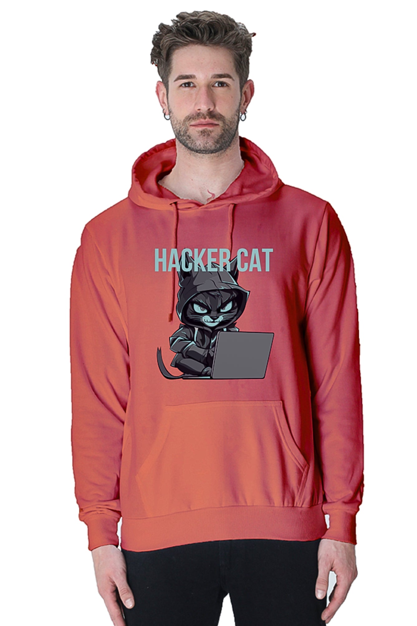 Hacker Cat with laptop - Reflective Grey Vinyl Printed Hoodie Sweatshirt