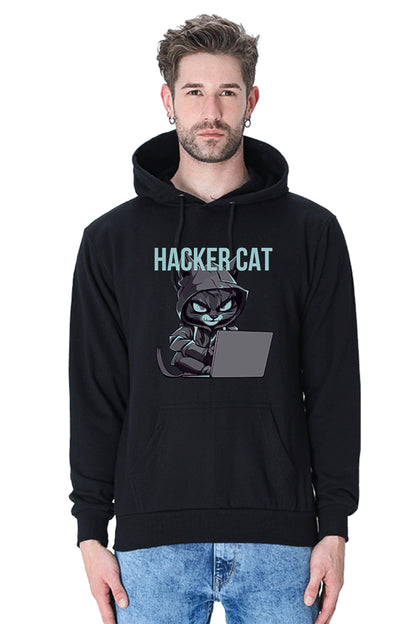 Hacker Cat with laptop - Reflective Grey Vinyl Printed Hoodie Sweatshirt