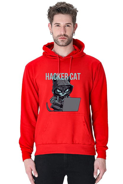 Hacker Cat with laptop - Reflective Grey Vinyl Printed Hoodie Sweatshirt