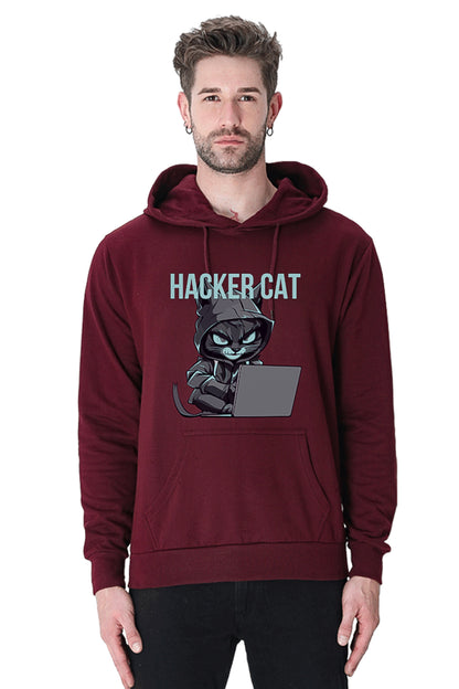 Hacker Cat with laptop - Reflective Grey Vinyl Printed Hoodie Sweatshirt