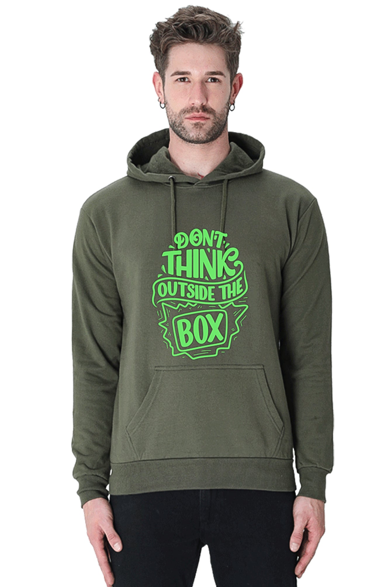 Hoodie Sweatshirt - Dont Think Outside the Box green printed