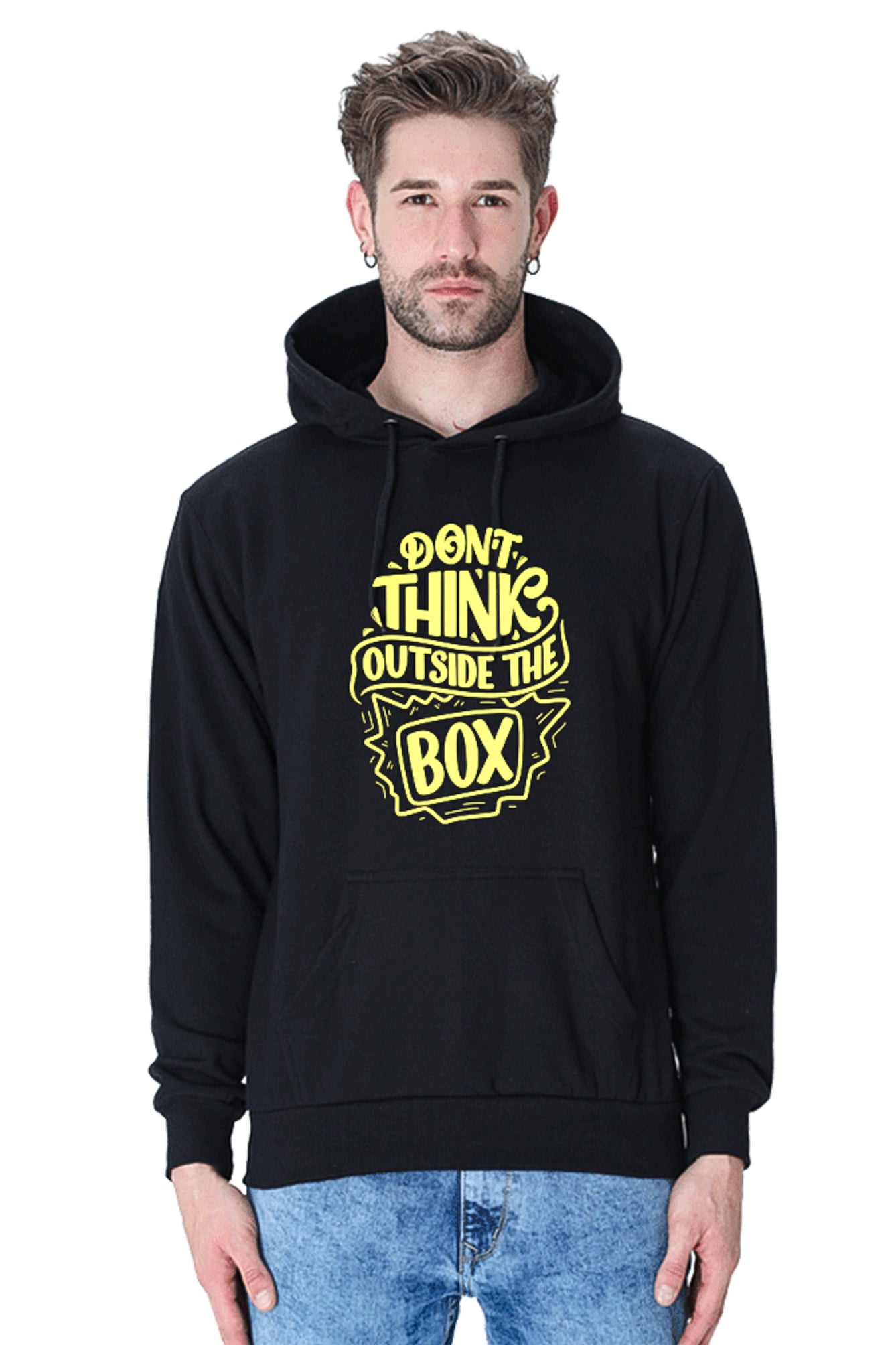 Hoodie Sweatshirt - Dont Think Outside the Box yellow printed