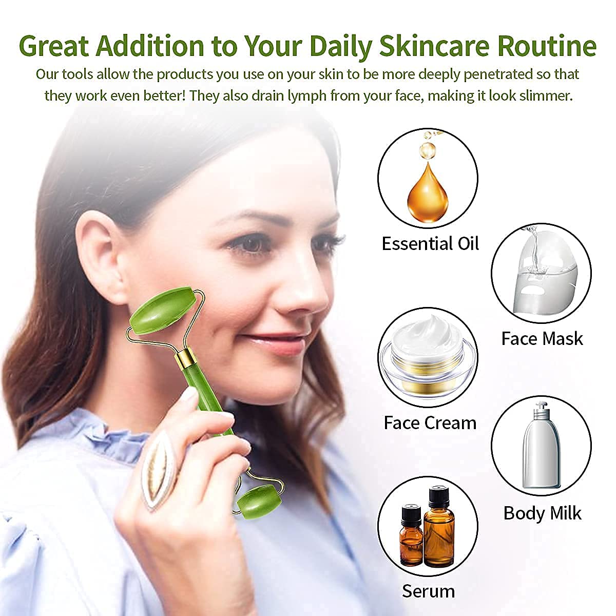 0318 Gua Sha Stone And Anti Aging Jade Roller Massager For Face Massage Natural Face Skincare Massager Face Roller Massager For Women Face Shaper Jade Roller And Gua Sha Set For Glowing Skin