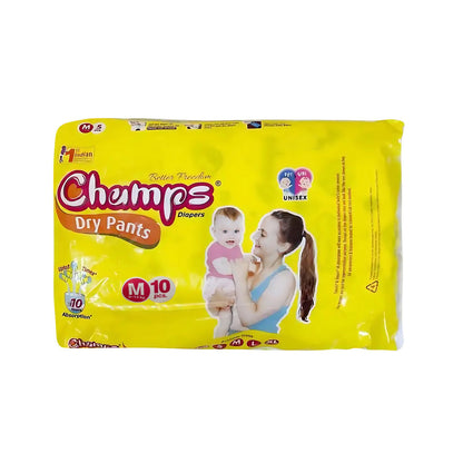 0966 Medium Champs Dry Pants Style Diaper- Medium (10 Pcs) Best For Travel Absorption Champs Baby Diapers Champs Soft And Dry Baby Diaper Pants (M 10 Pcs )