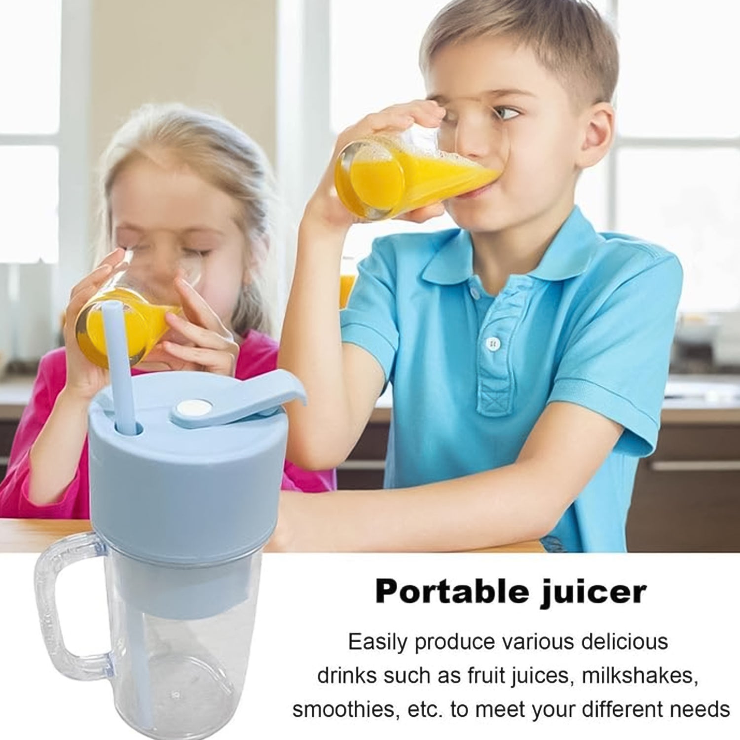 Portable Crusher Juicer With Handle Straw Usb Rechargeable 6 Blades (420 Ml)