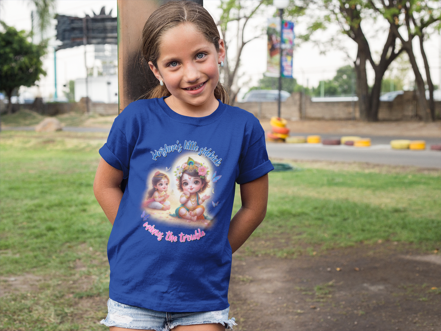 Krishna's Little Sidekick Janmashtami Girls T Shirts