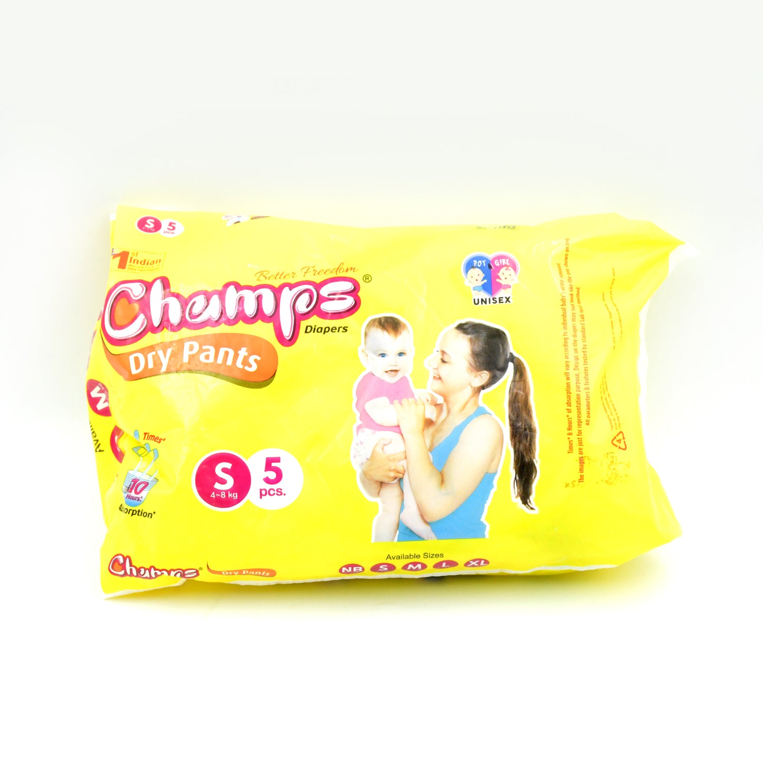 0968 Small Champs Dry Pants Style Diaper- Small Best For Travel Absorption Champs Baby Diapers Champs Soft And Dry Baby Diaper Pants (S5 Pcs )