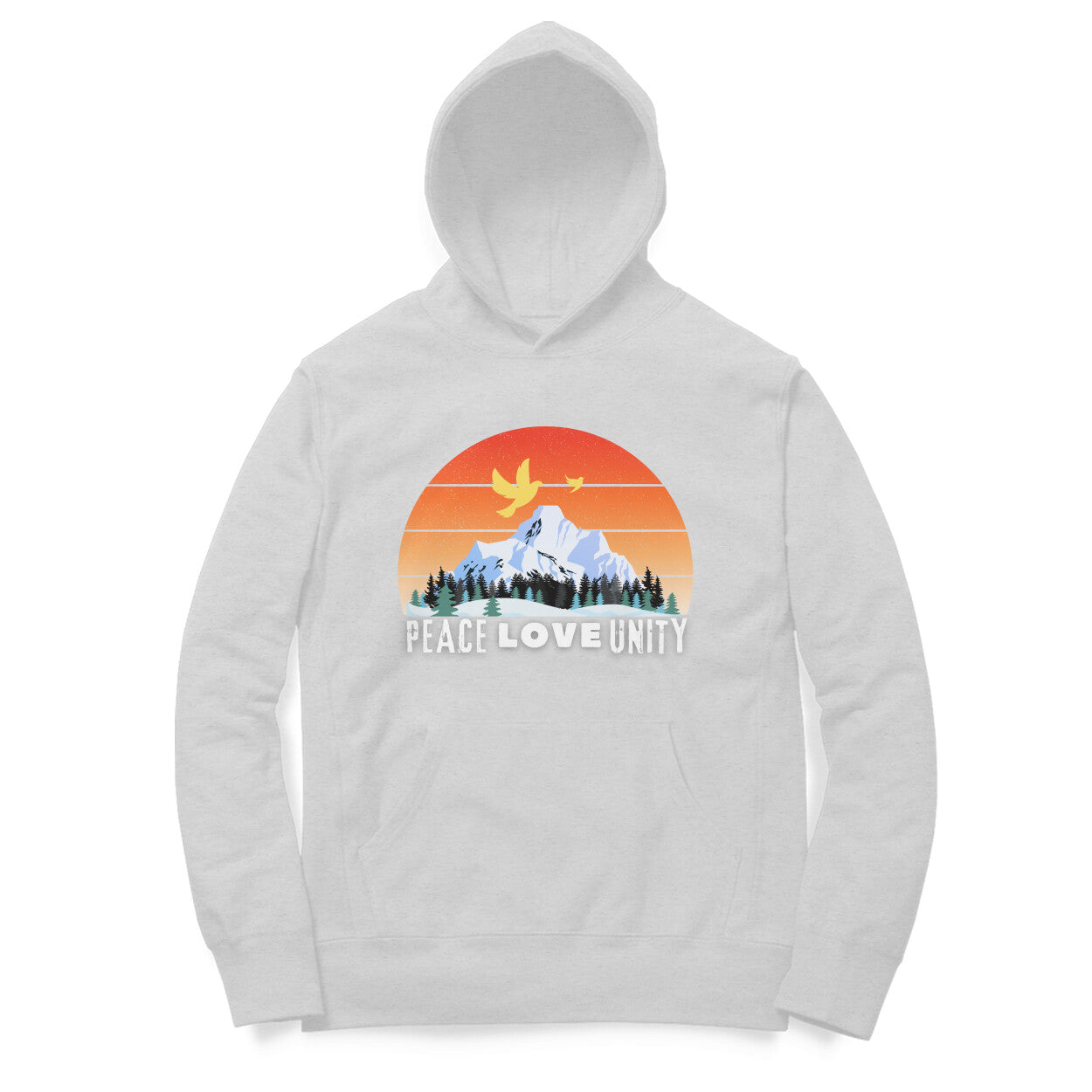 Peace Love Unity Hoodie for Men Melange Grey