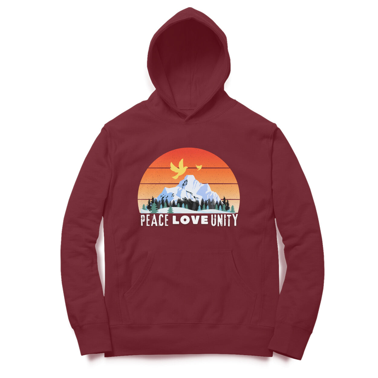 Peace Love Unity Hoodie for Men Maroon