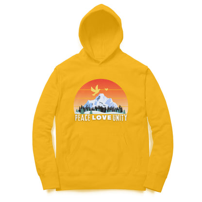 Peace Love Unity Hoodie for Men Golden Yellow