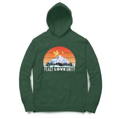 Peace Love Unity Hoodie for Men Olive Green