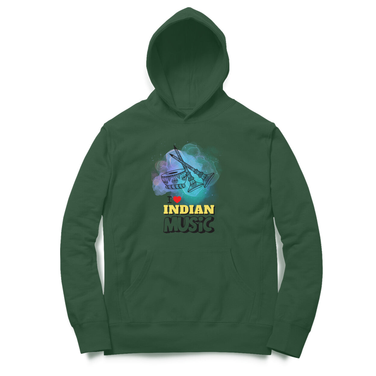 I Love Indian Music Hoodie Olive Green