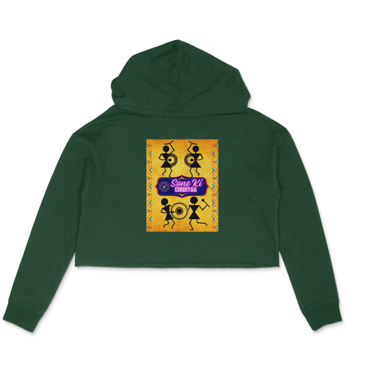 Tribal Dance Women's Crop Hoodie Olive Green