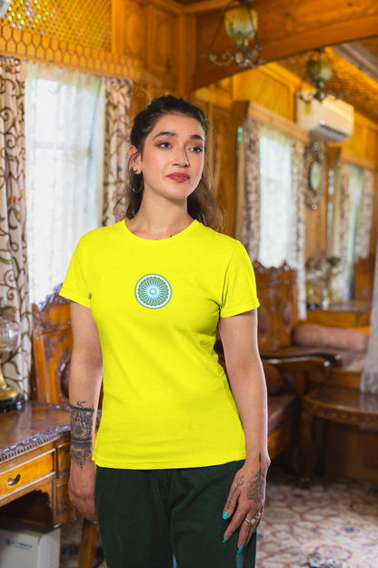 Ashoka Chakra Independence Day Women T Shirts New Yellow