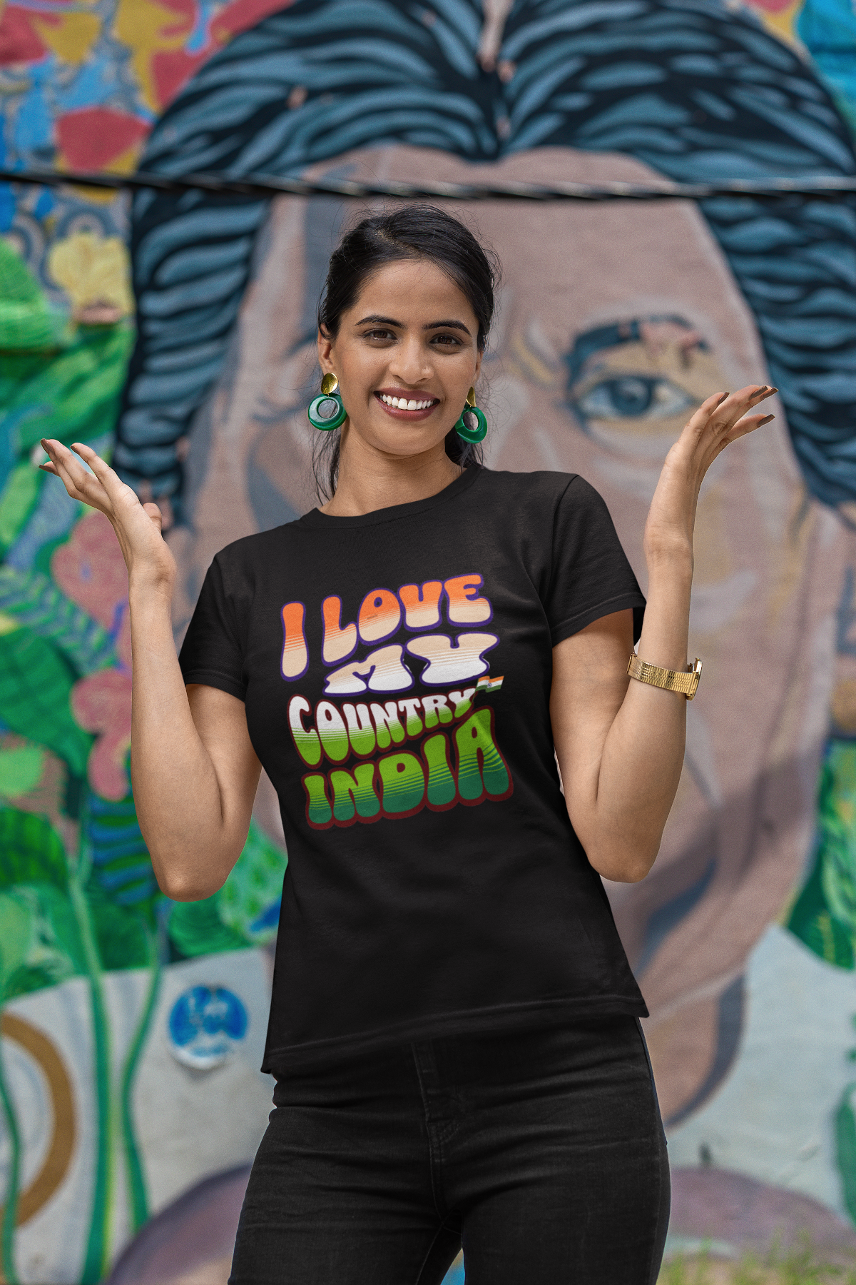 I Love My India Independence Day Women T Shirts Black