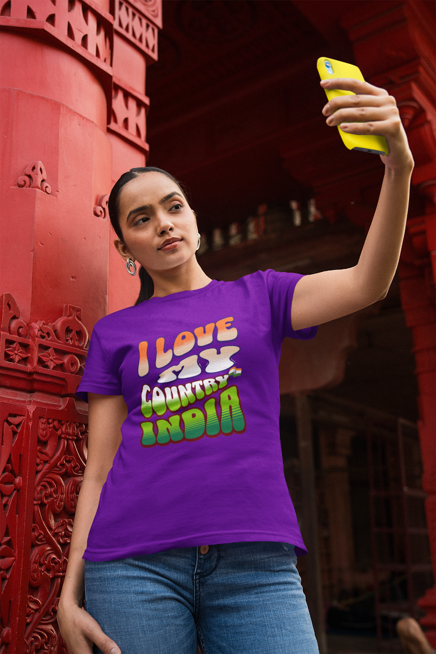 I Love My India Independence Day Women T Shirts Purple