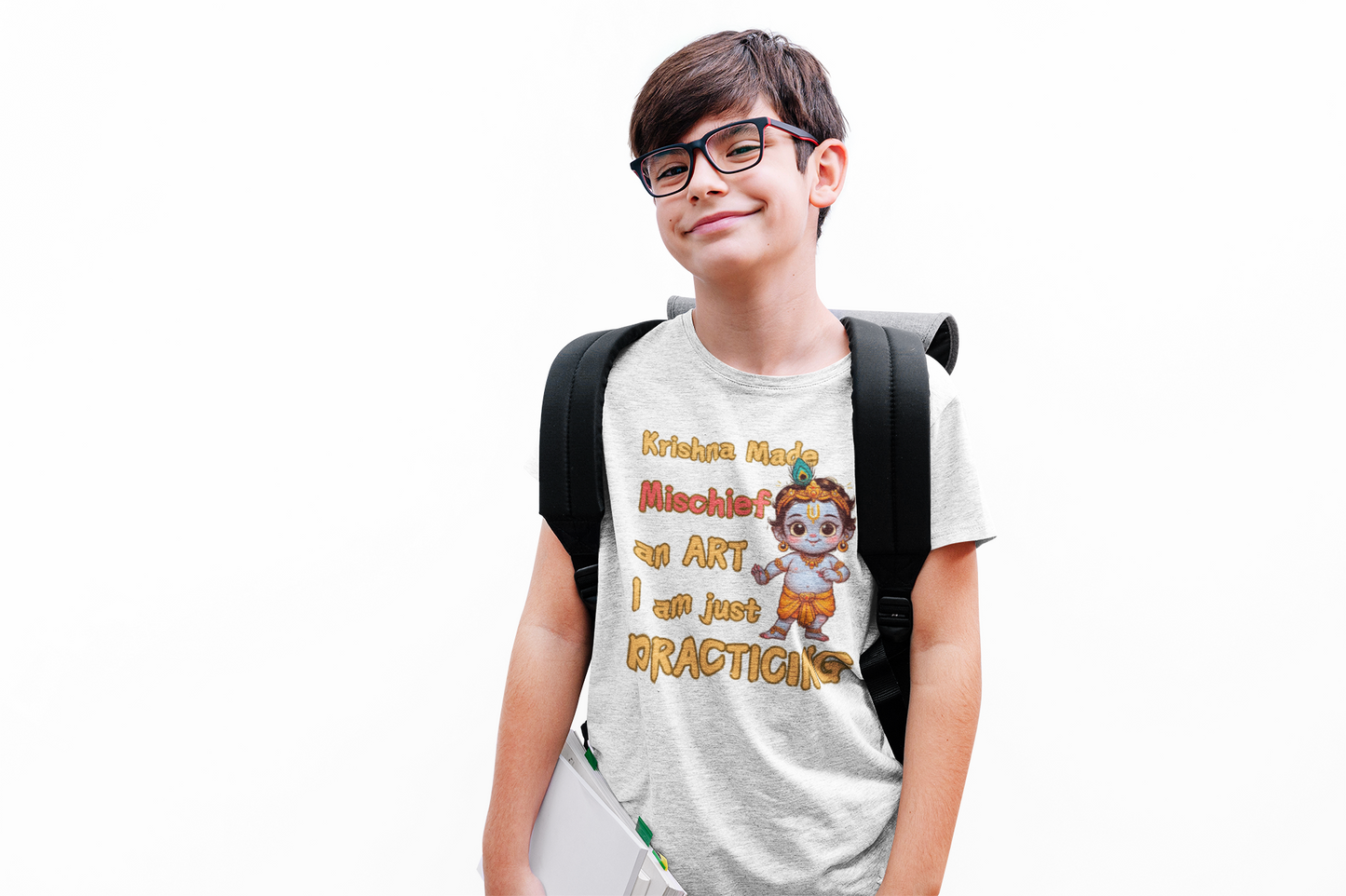 Krishna Made Mischief An Art Janmashtami Boy's T Shirts White