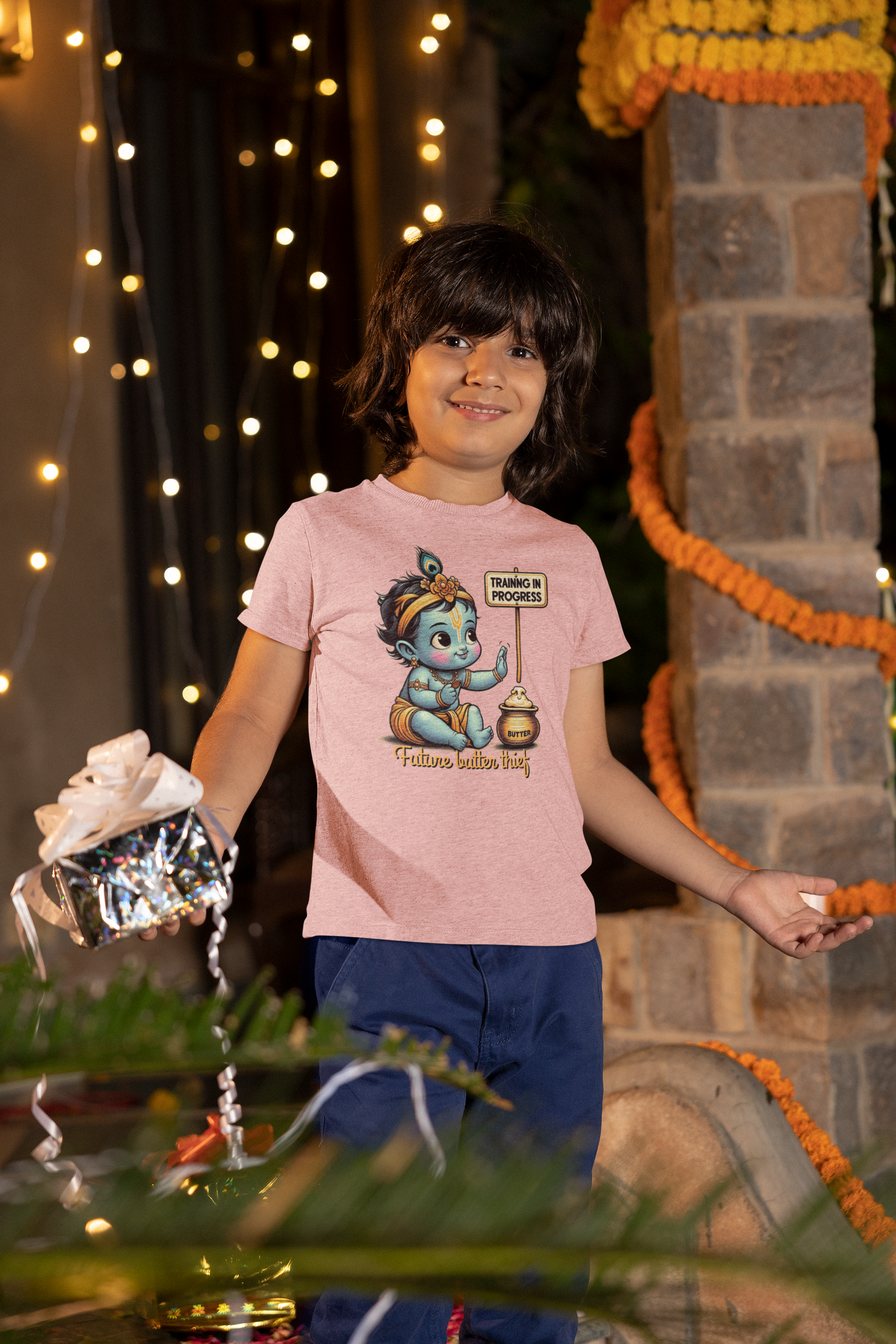 Future Butter Thief Janmashtami Boy's T Shirts Light Baby Pink