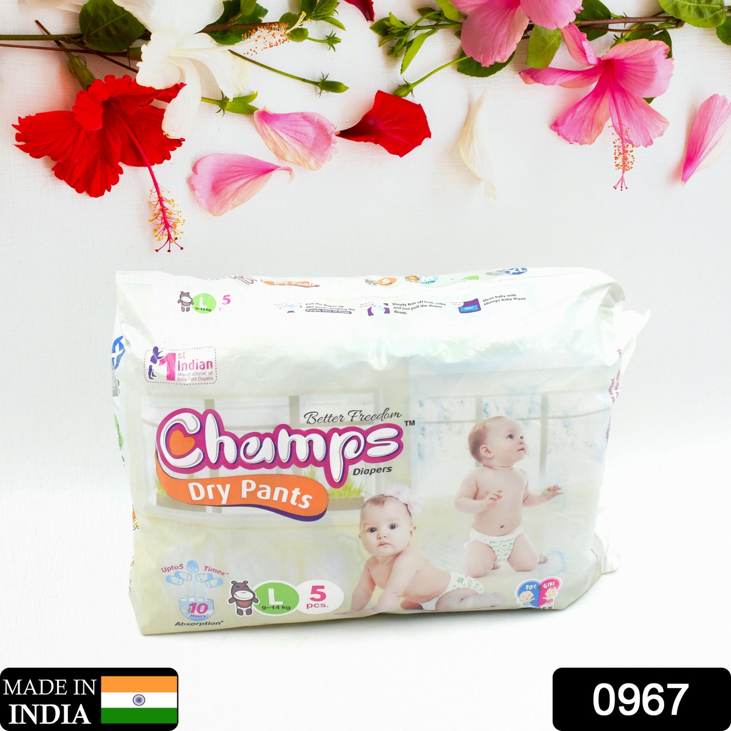 0967 Baby Diaper High Absorbent Pant Diapers Champs Soft And Dry Baby Diaper Pants S 5 Pcs (Large L5 Pieces)