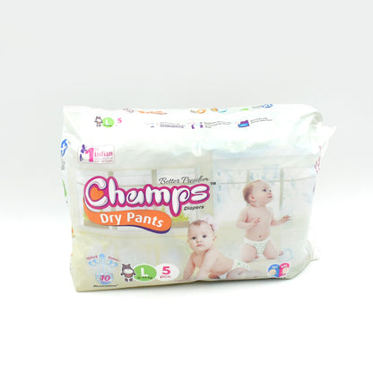 0967 Baby Diaper High Absorbent Pant Diapers Champs Soft And Dry Baby Diaper Pants S 5 Pcs (Large L5 Pieces)