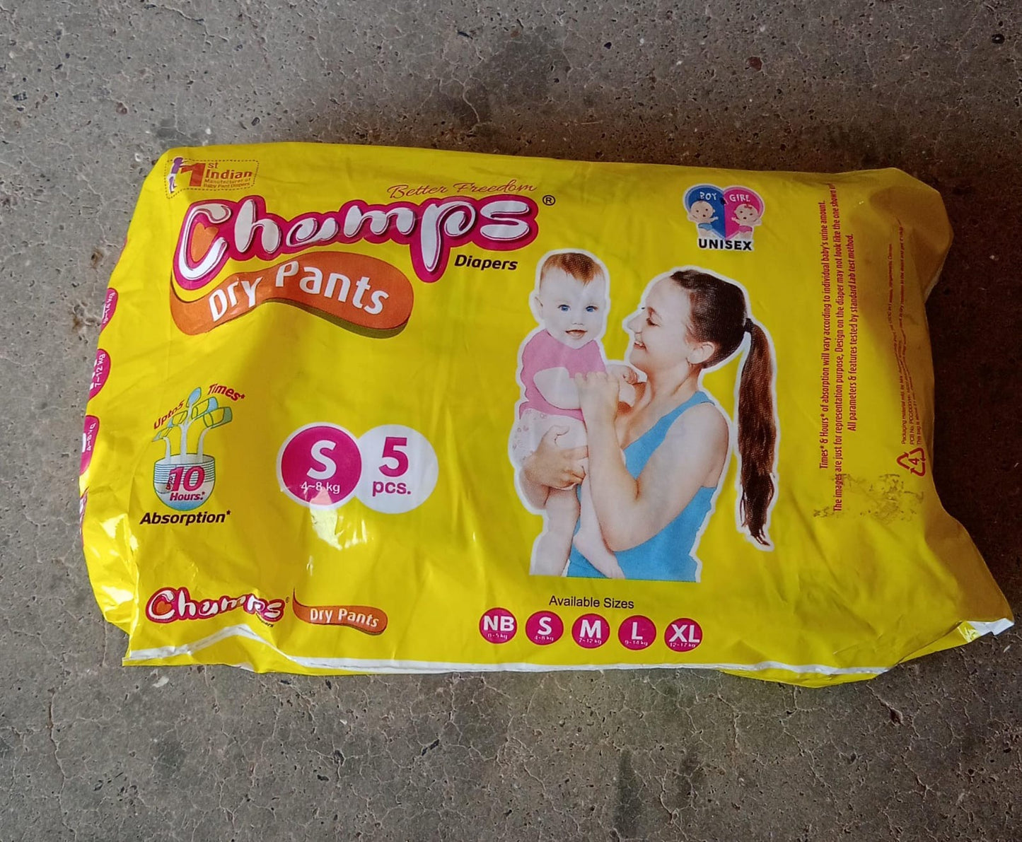 0968 Small Champs Dry Pants Style Diaper- Small Best For Travel Absorption Champs Baby Diapers Champs Soft And Dry Baby Diaper Pants (S5 Pcs )