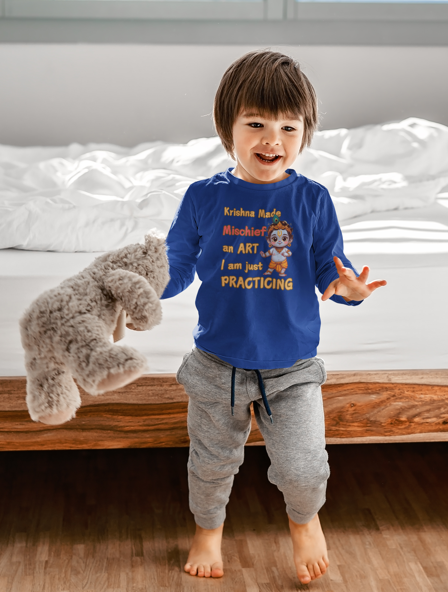 Krishna Made Mischief An Art Janmashtami Boy's T Shirts Royal Blue