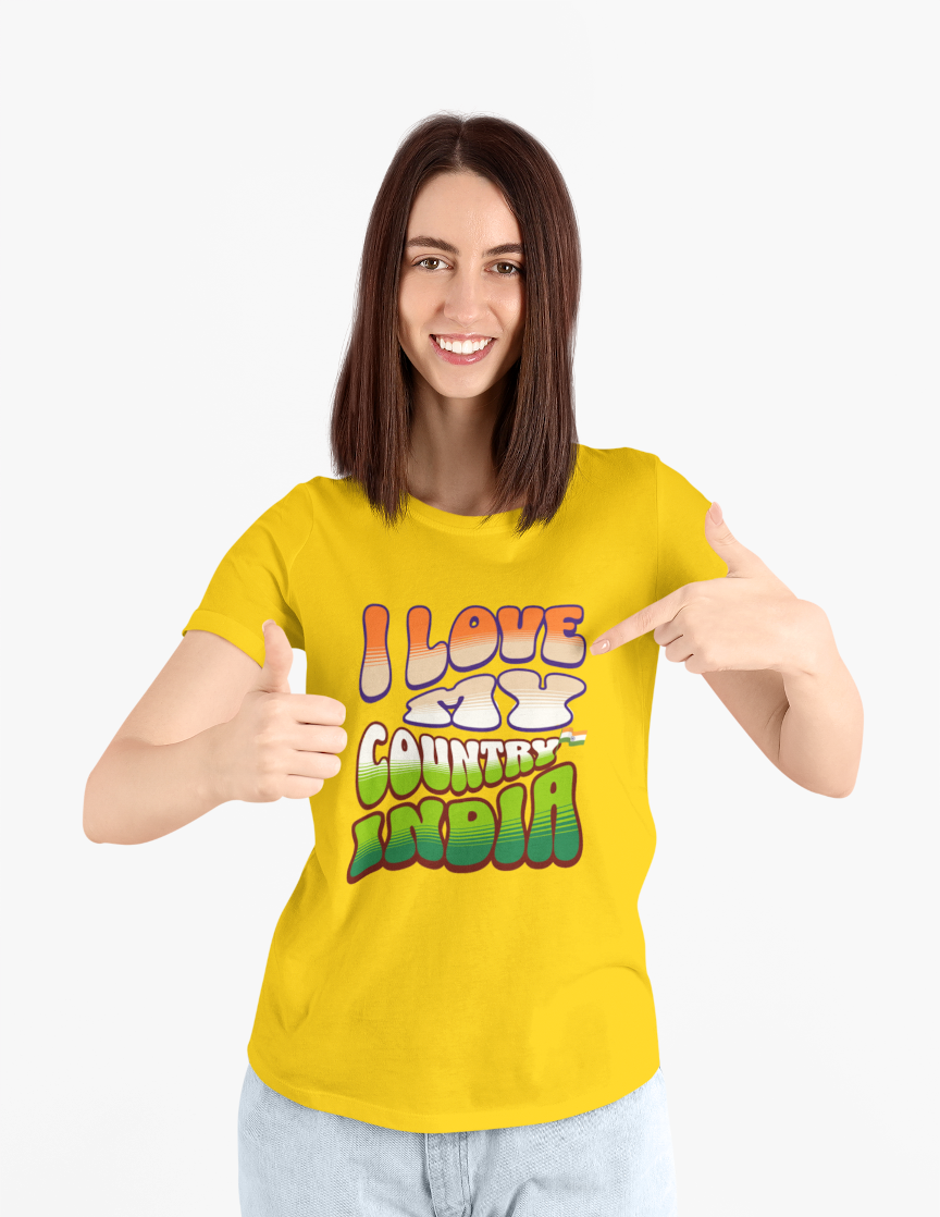 I Love My India Independence Day Women T Shirts Golden Yellow