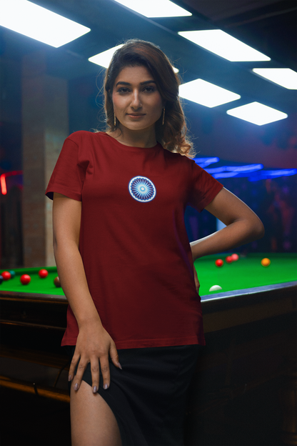 Ashoka Chakra Independence Day Women T Shirts Maroon