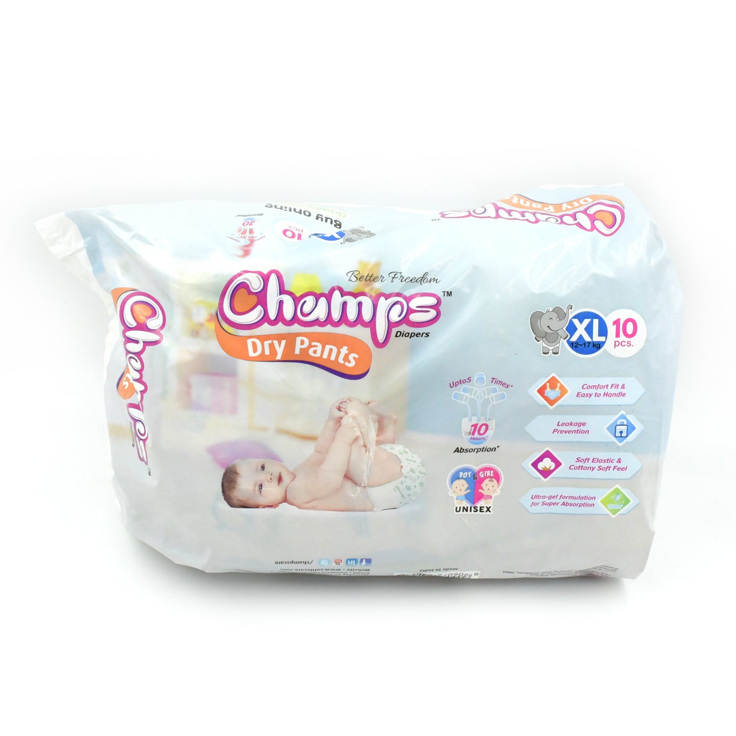 0969 Baby Diaper High Absorbent Pant Diapers Champs Soft And Dry Baby Diaper Pants Xl 10 Pcs (Extra Large Xl10 Pieces)