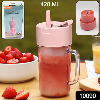 Portable Crusher Juicer With Handle Straw Usb Rechargeable 6 Blades (420 Ml)