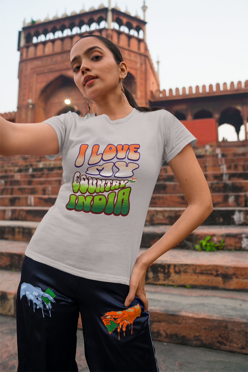 I Love My India Independence Day Women T Shirts Grey Melange