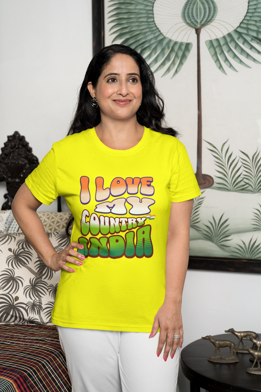 I Love My India Independence Day Women T Shirts New Yellow