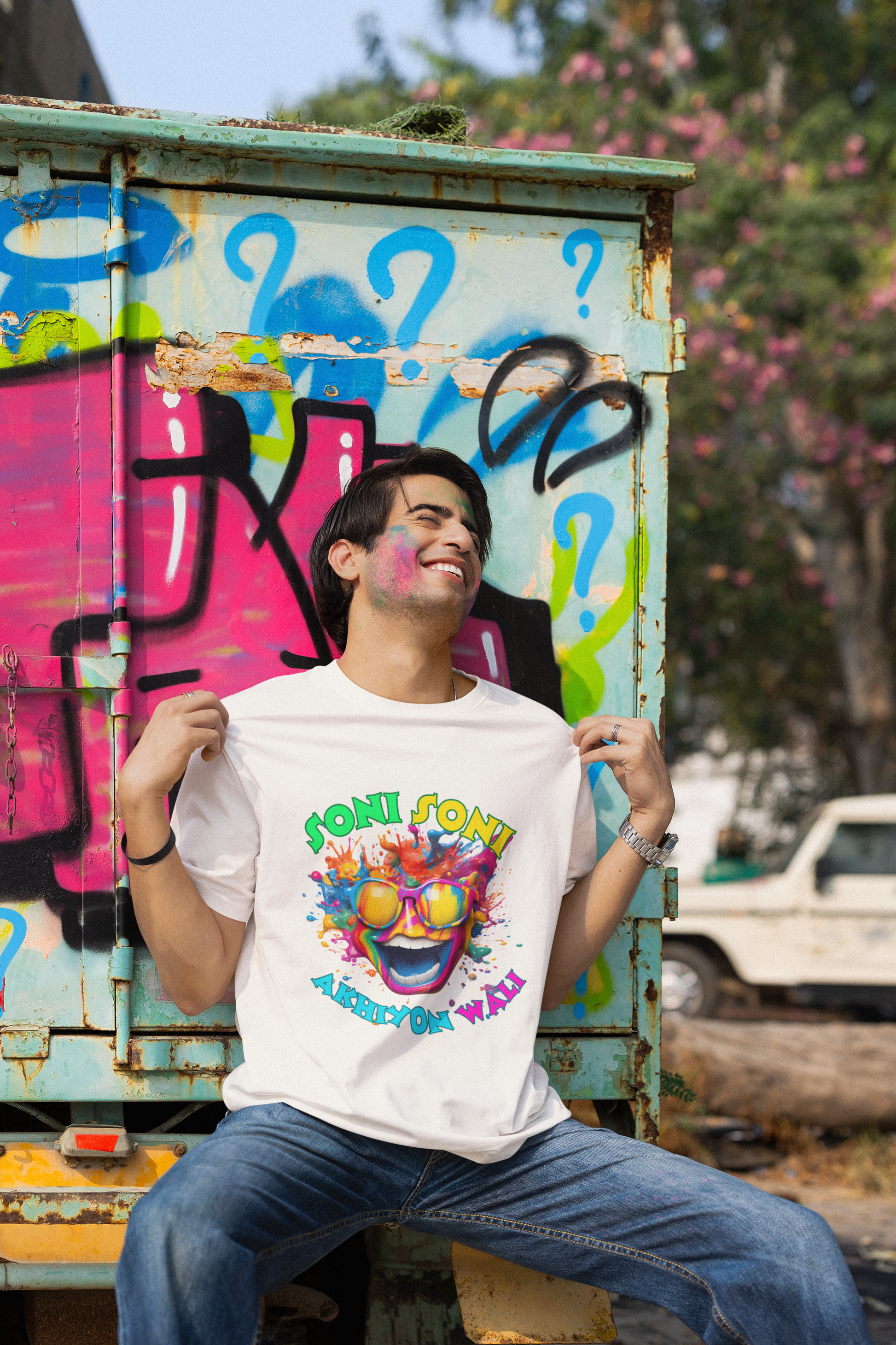 Color Burst Goggles: Soni Soni Ankhiyon Wali Holi Festival Tee